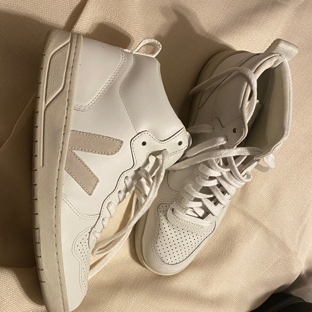 Veja White and Cream High-Top Sneakers